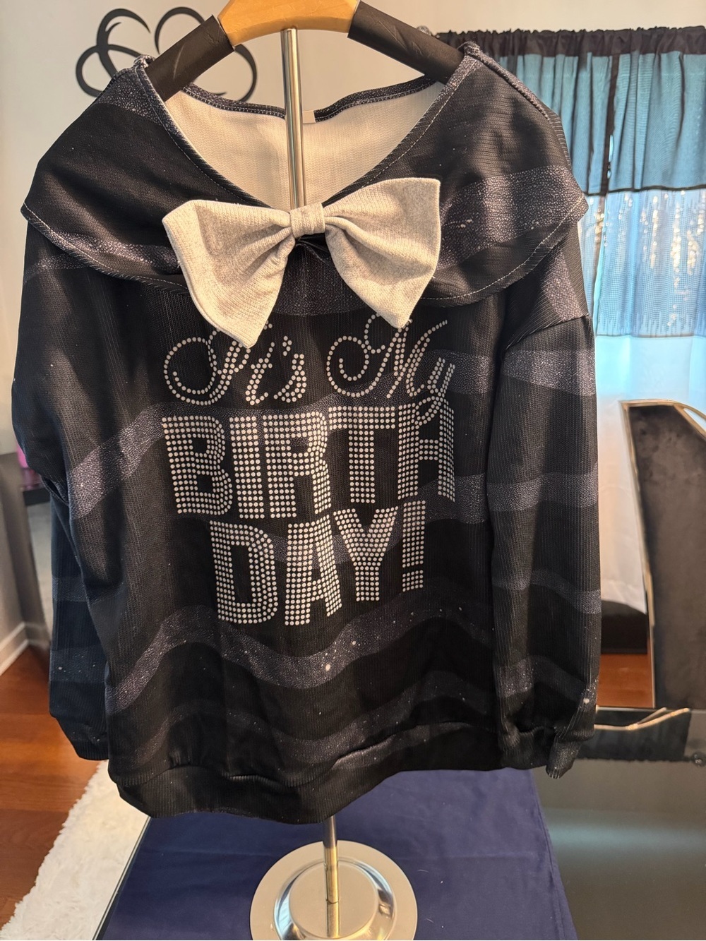 Woman Black Sparkle "It's My Birthday" Top with Bow